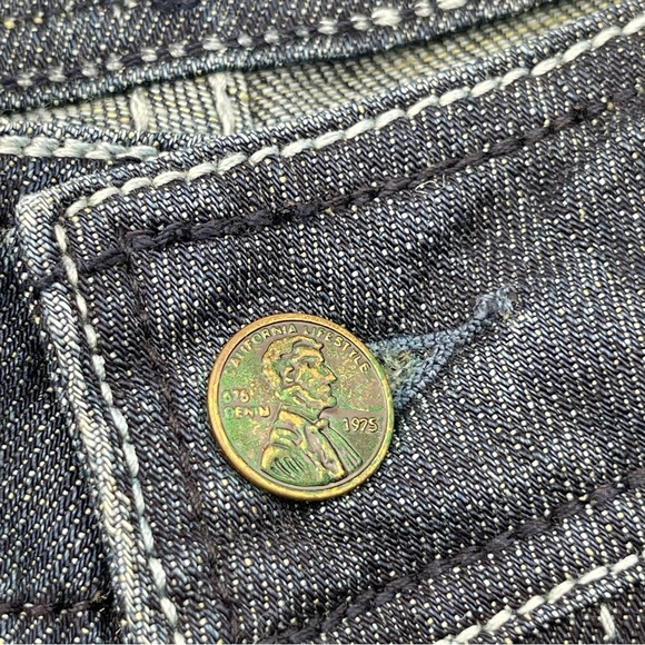 575 Jeans Womens 29 x 32 Wide Leg Flare Bottoms Denim Penny Button Dark Wash - Picture 6 of 14